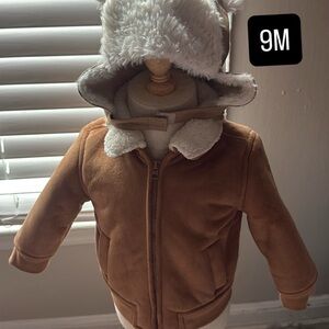 Baby Toddler Faux-Suede Hooded Jacket with Sherpa Lining - Camel